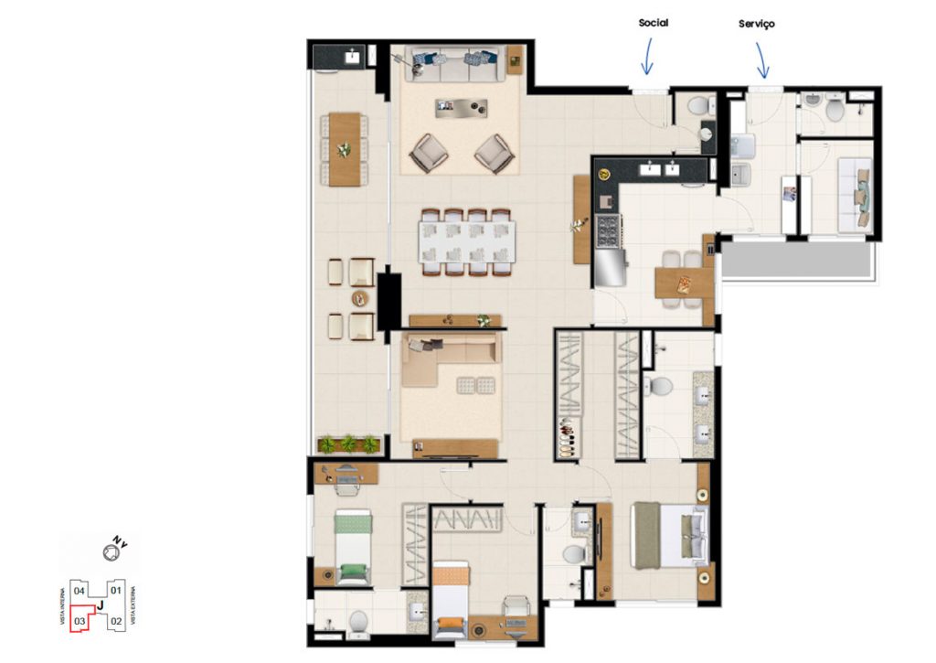 Planta Opção Living Ampliado - 158 m² - (Finais 3 e 4)